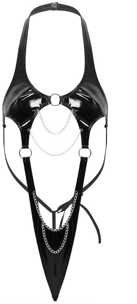 Erotinis apatinis trikotažas moterims Sexy Leather One-Piece Bandage Underwear, juodas