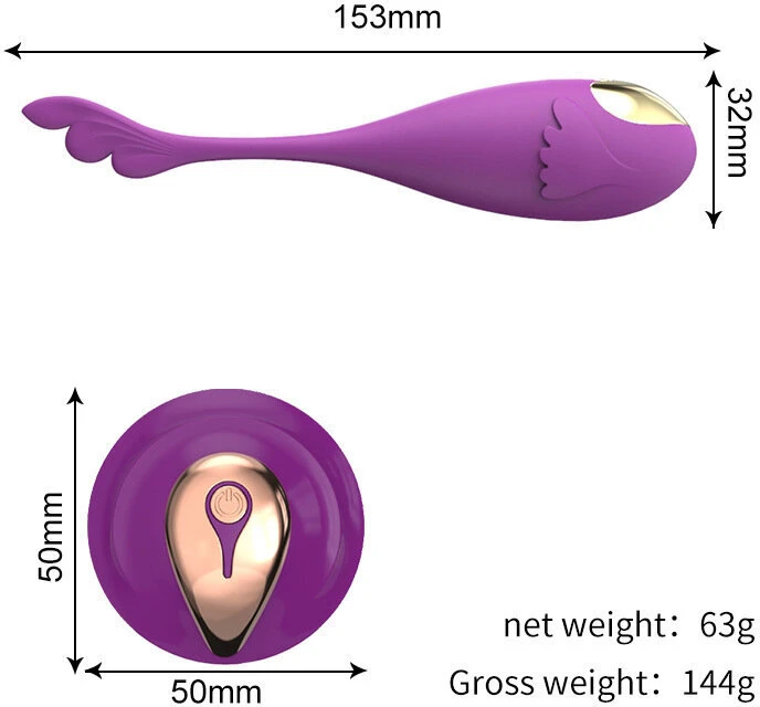 Kėgelio vibratorius su nuotolinio valdymo pulteliu Aibang Goldfish, violetinis