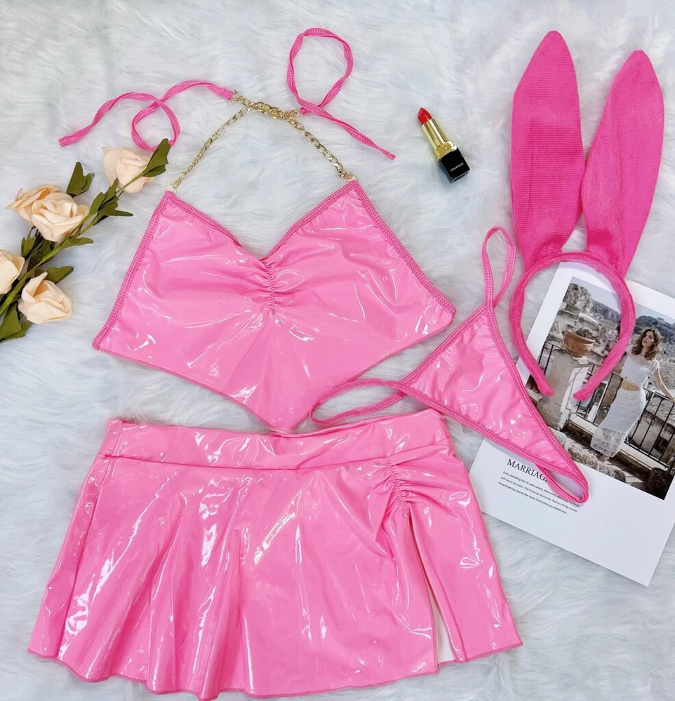 Keturių dalių apatinio trikotažo komplektas Sexy Bunny, rožinis L