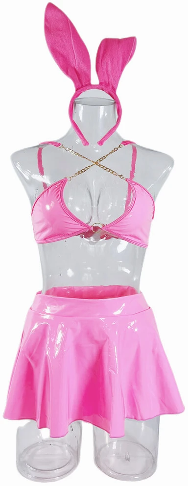 Keturių dalių apatinio trikotažo komplektas Leather Bunny, rožinis XL