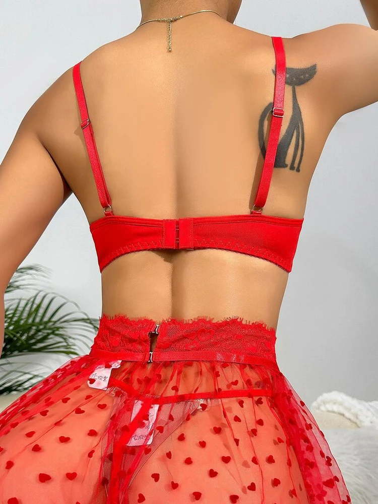 Keturių dalių apatinio trikotažo komplektas Night Seduction, raudona XL