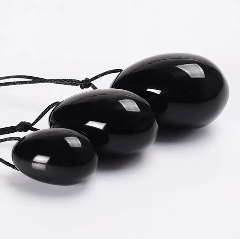 Makšties kamuoliukai Yoni Juodas Obsidian Eggs. 3 vnt.