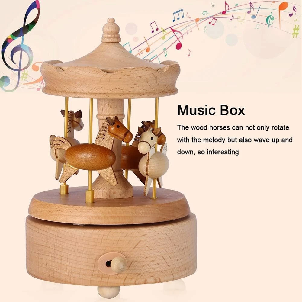 Medinė muzikinė dėžutė Carousel