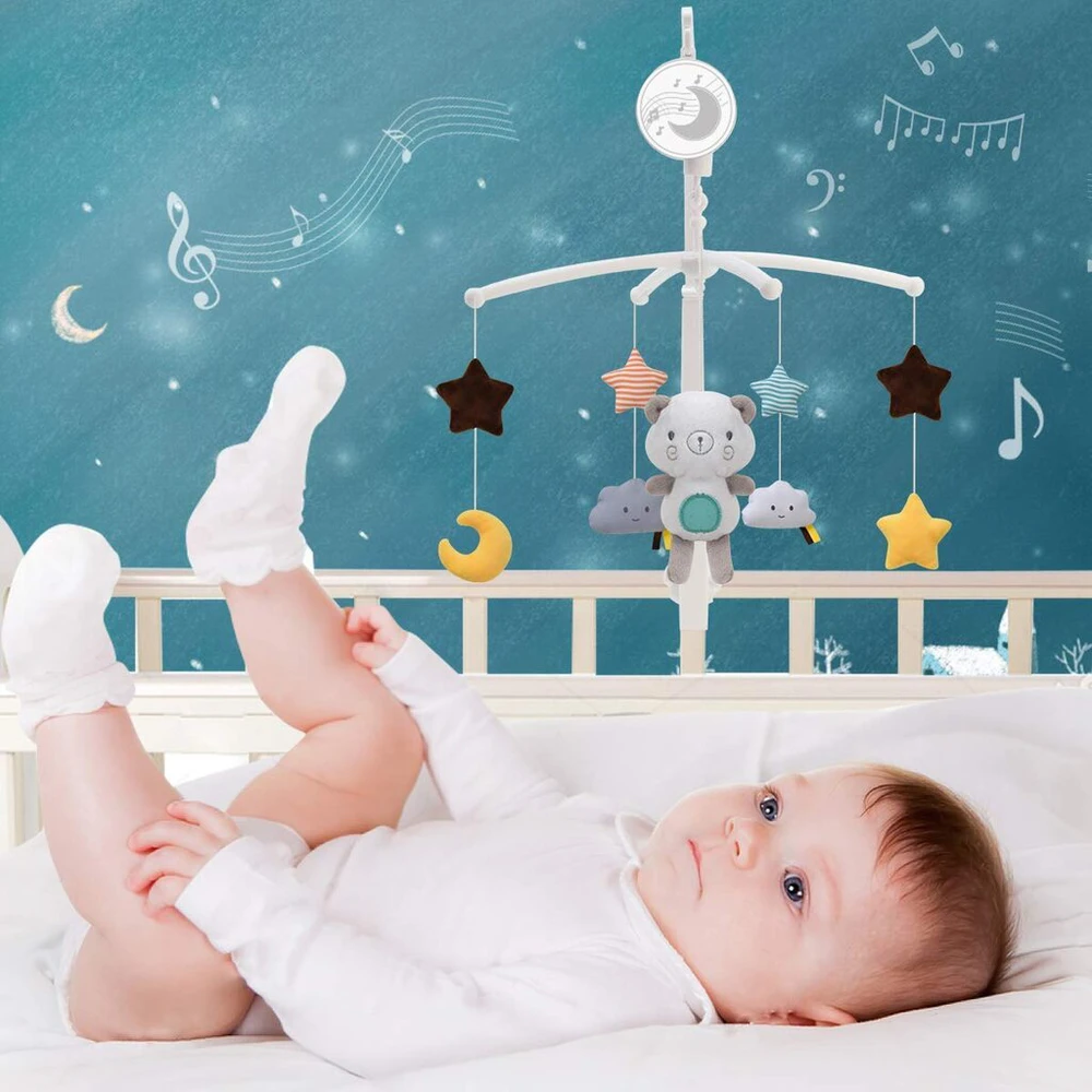 Muzikinė vaikiška karuselė su pakabinamais žaislais