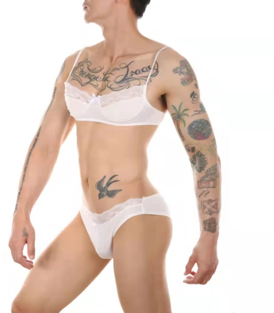 Seksuali liemenėlė ir kelnaitės, baltos spalvos