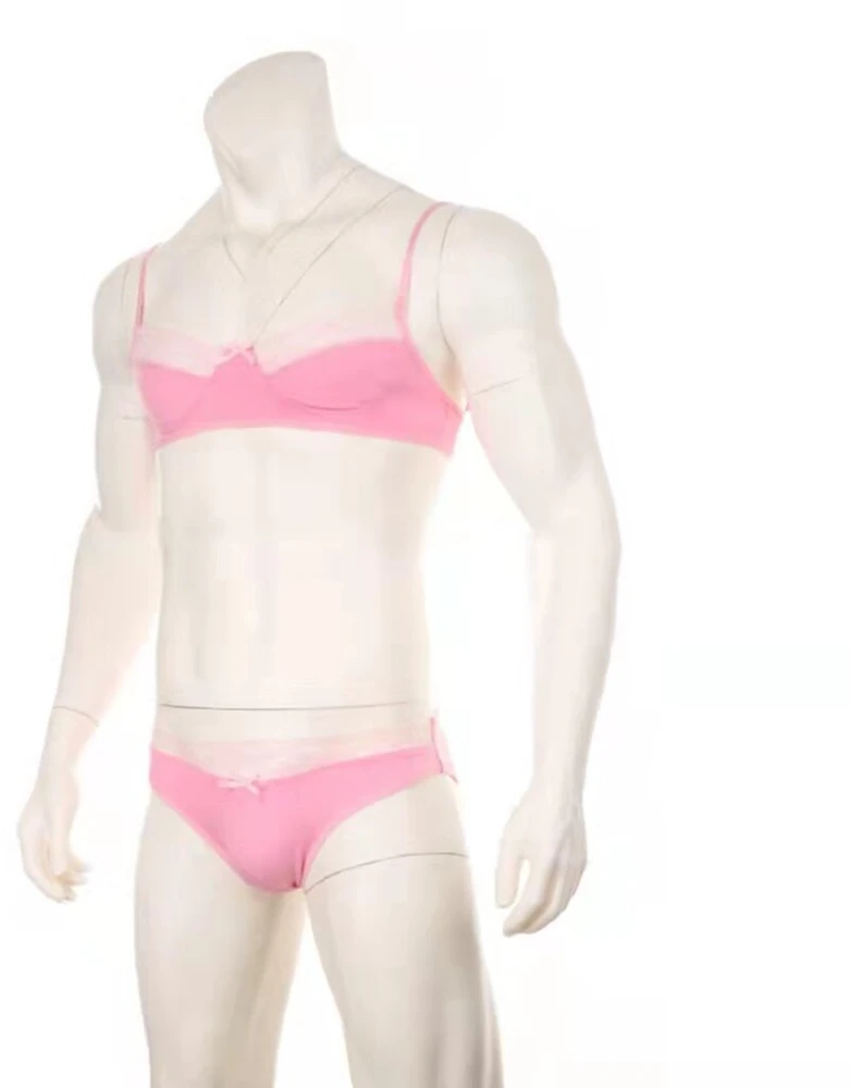 Seksuali liemenėlė ir kelnaitės, rožinės spalvos