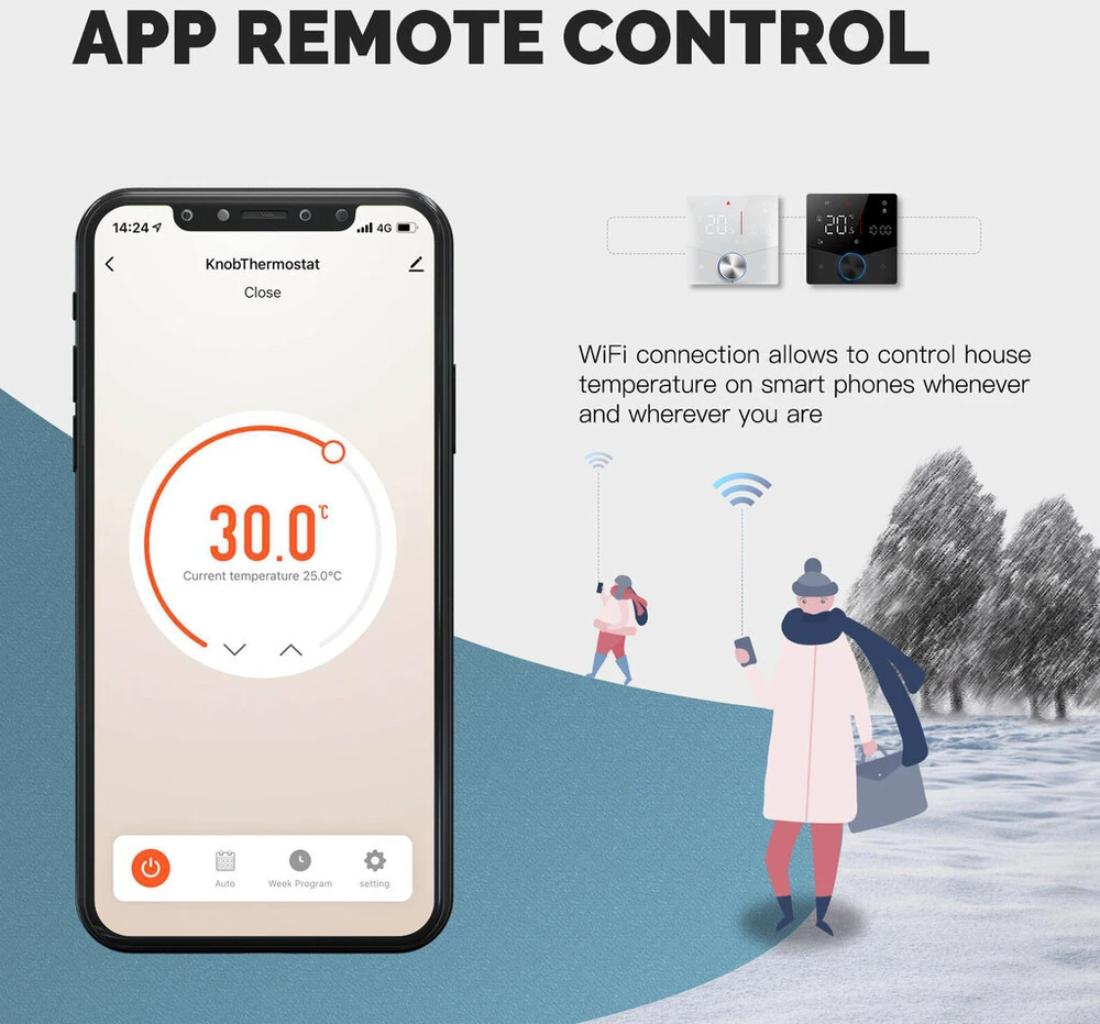 Smart elektrinis šildymo katilo temperatūros termostatas, baltos spalvos