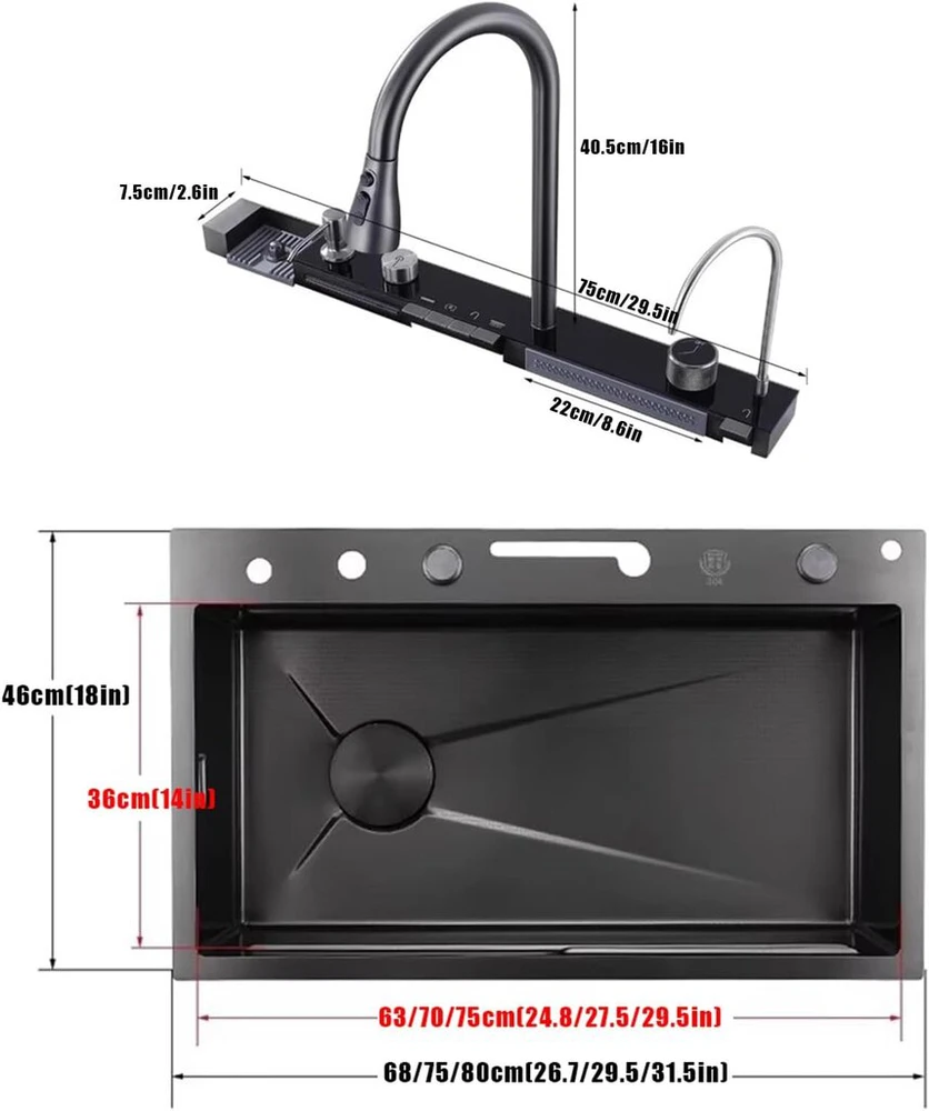 Smart kriauklė 75x46, juodas