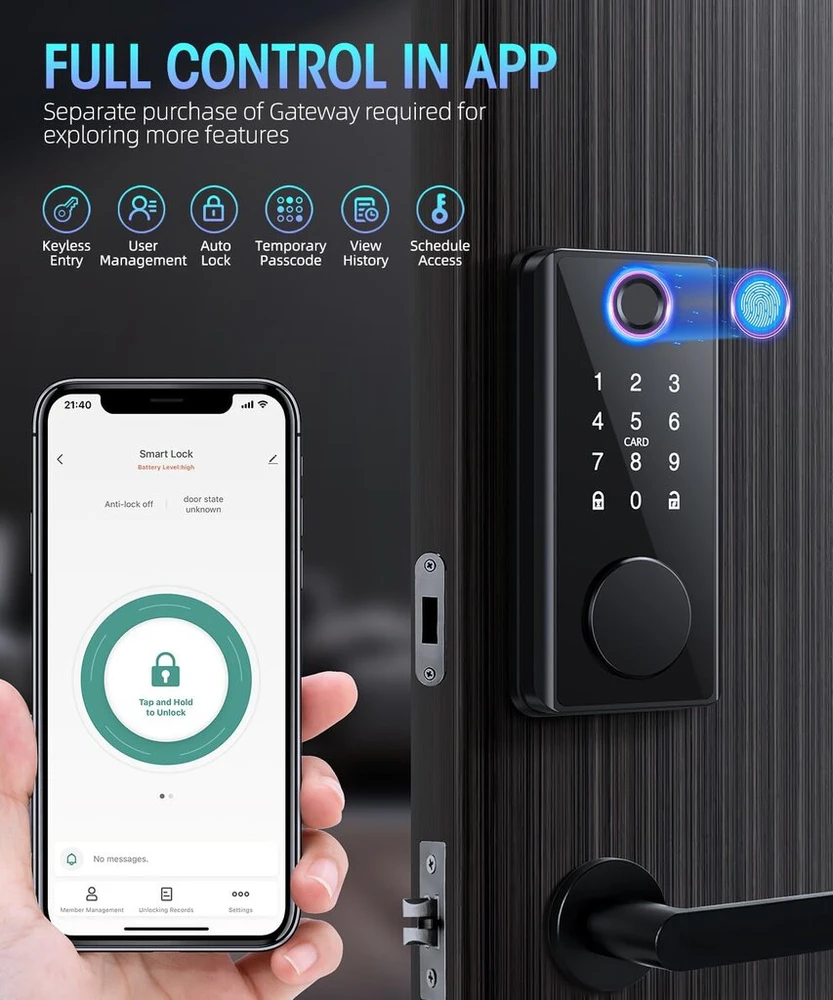 Smart užraktas su piršto atspaudu ir slaptažodžiu APP valdymas