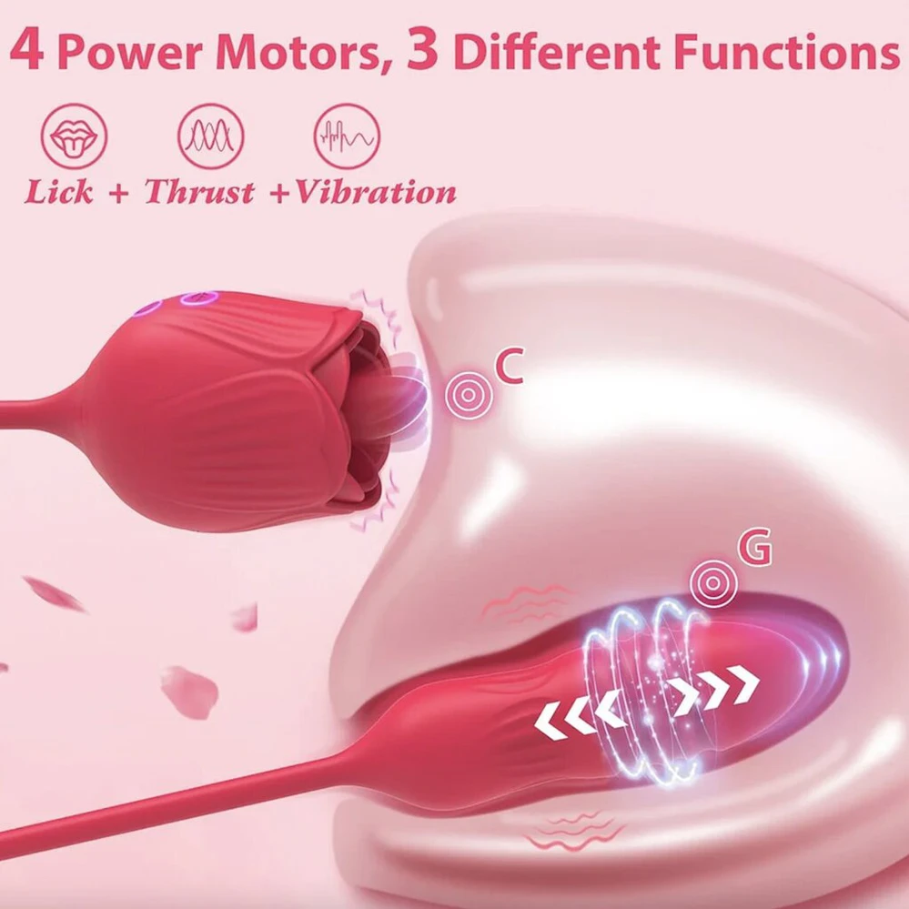 Teleskopinis vibratorius 2in1 Rose Toy, rožinis