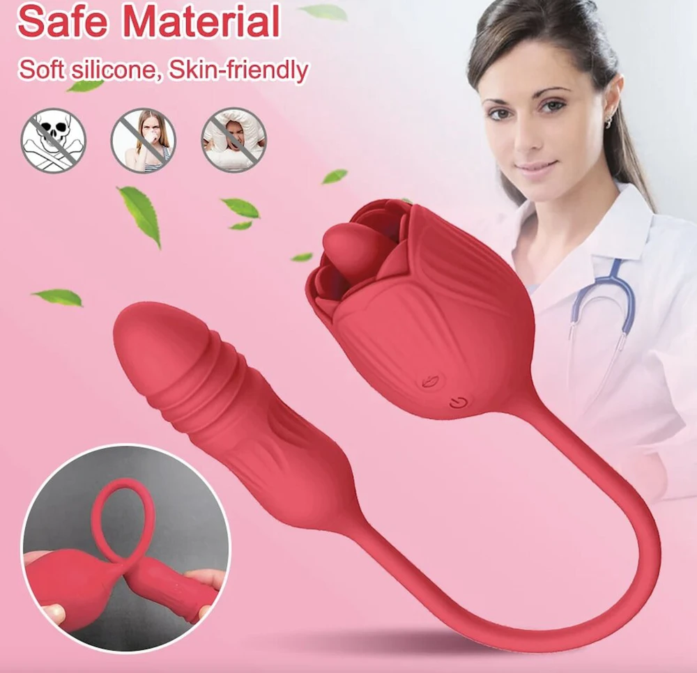 Teleskopinis vibratorius 2in1 Rose Toy, rožinis
