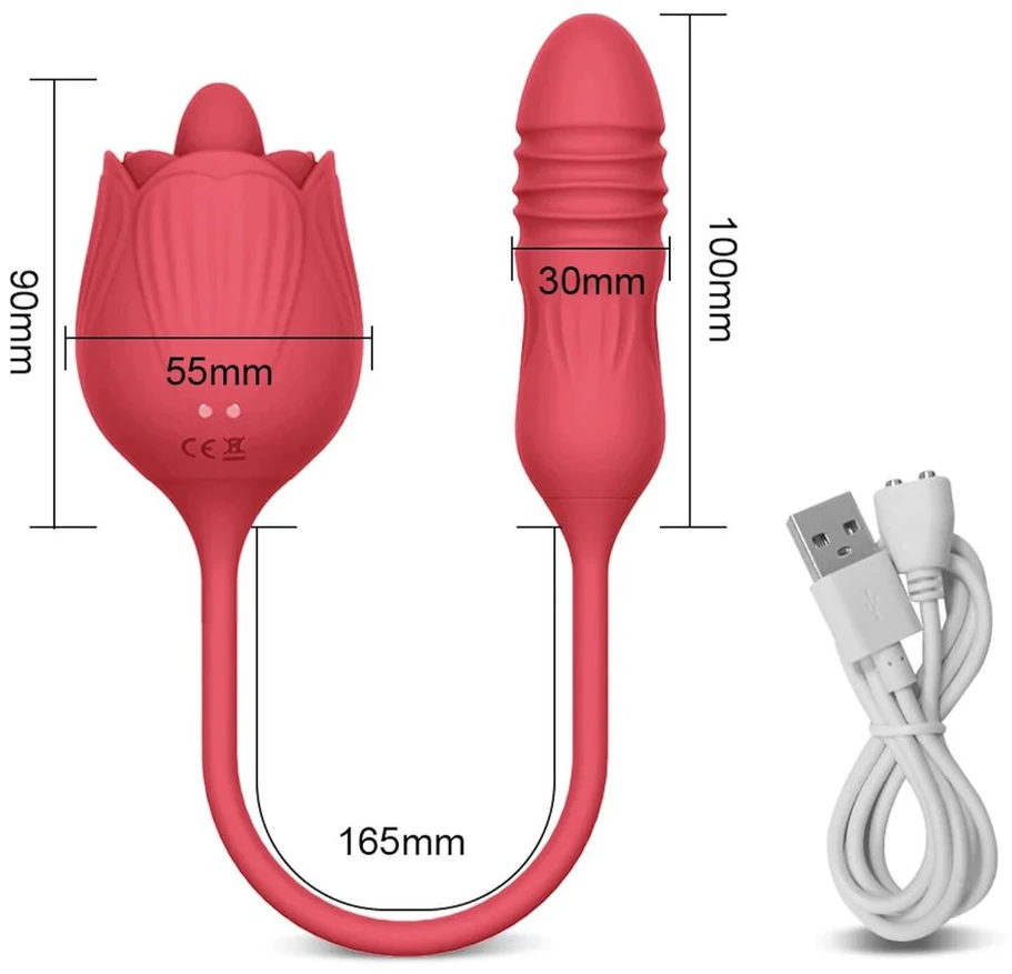 Teleskopinis vibratorius 2in1 Rose Toy, rožinis