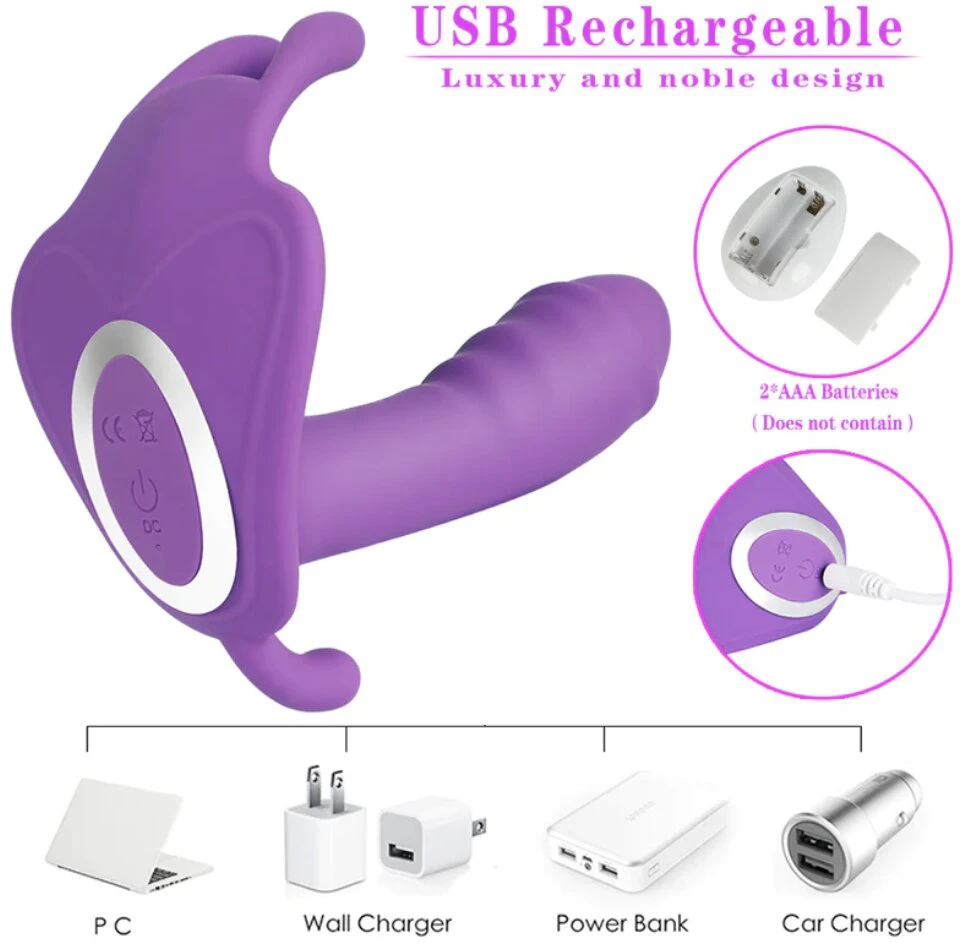 Vibratorius su nuotolinio valdymo pulteliu Dildo Butterfly, violetinė