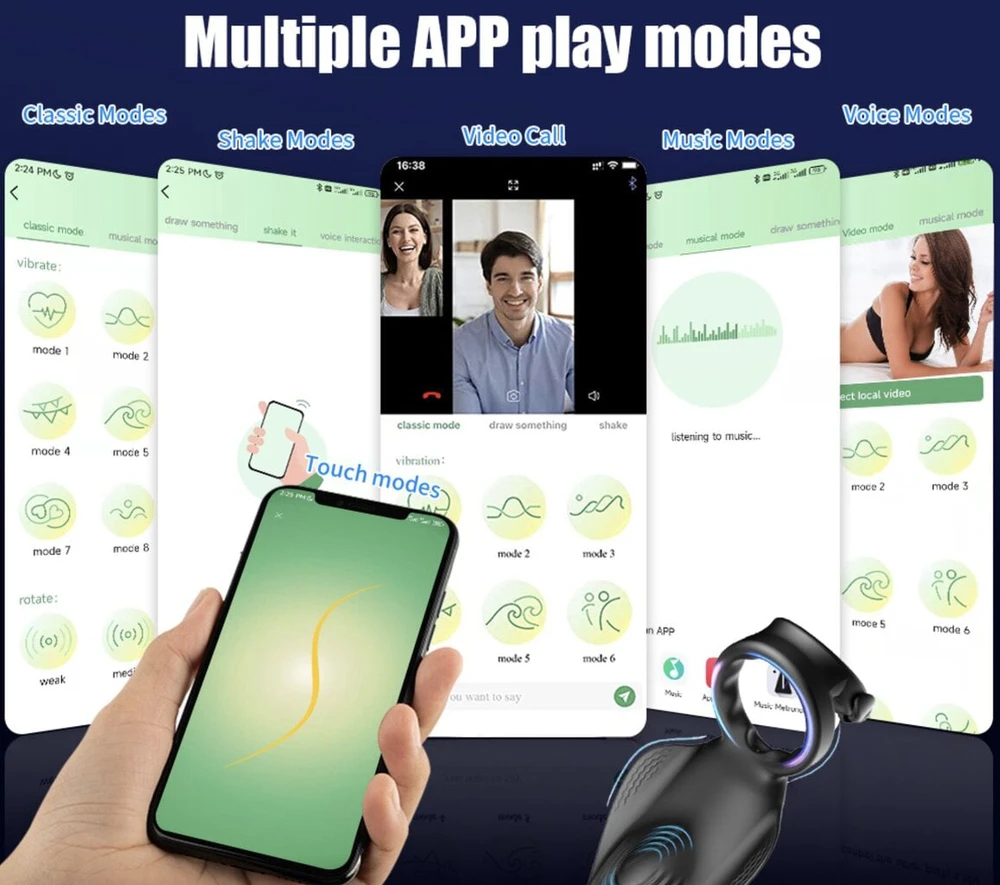 Vibruojantis žiedas su nuotolinio valdymo pulteliu APP Control