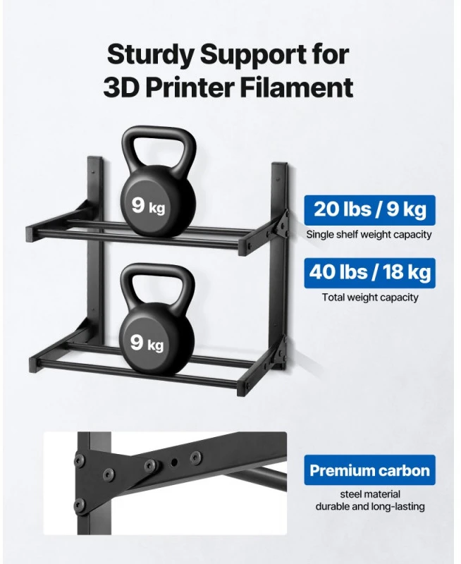 2 lentynų sieninis 3D spausdintuvo plastiko stovas