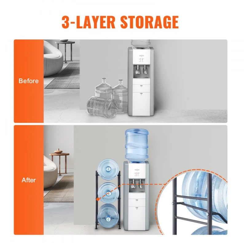3 lentynų vandens butelių (19 l) stovas, vienos eilės, 3 buteliams V02