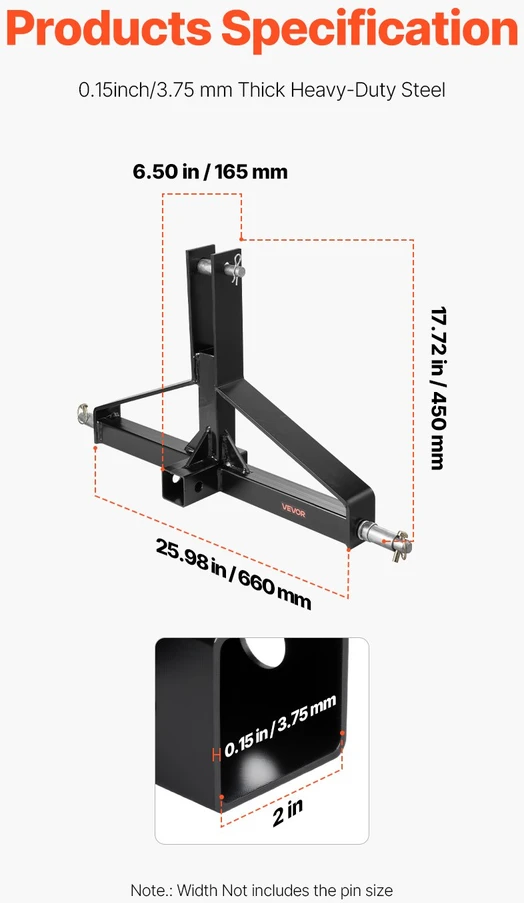 3 taškų priekabos sukabinimo įtaisas su 50.8 mm imtuvu. 1 kategorijos traktoriams. 1360.7kg