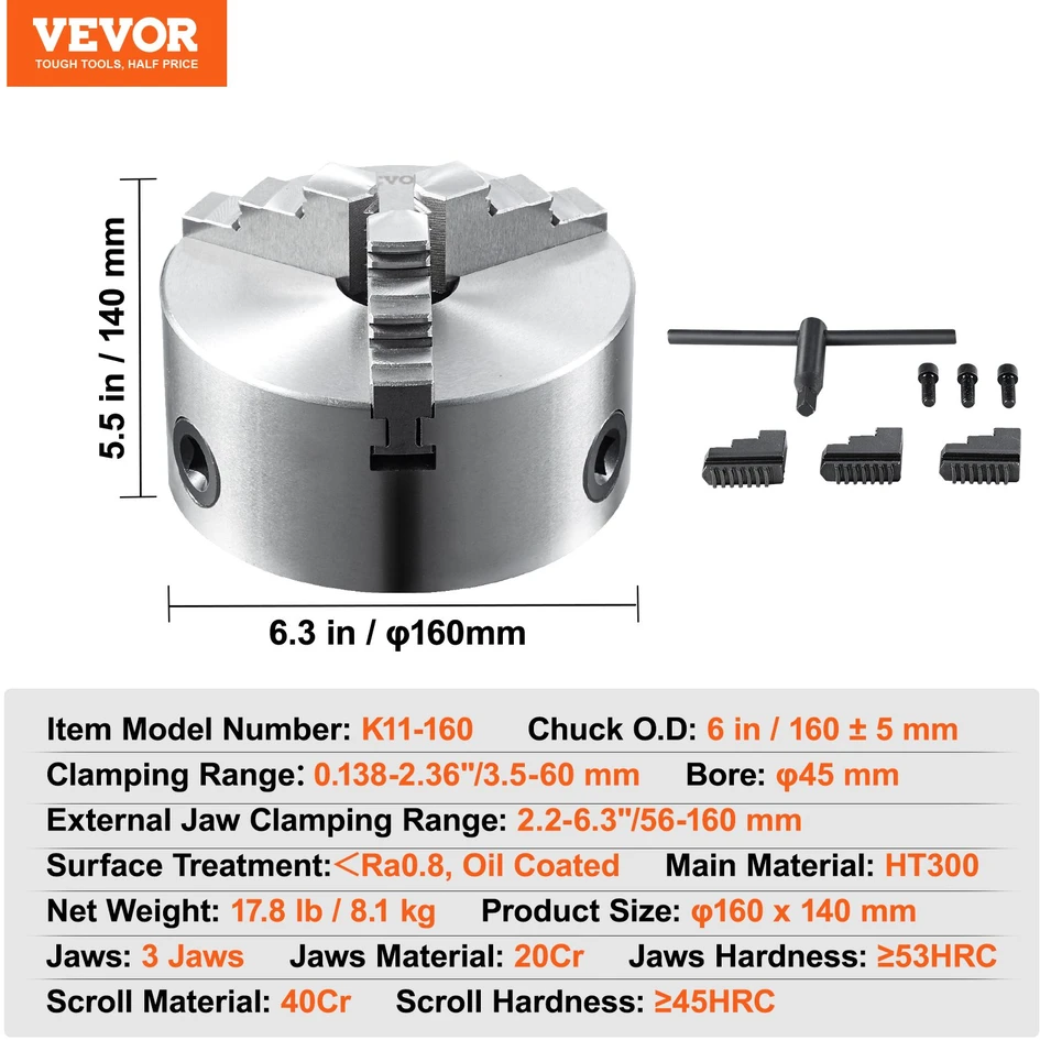 3 žandų savicentris griebtuvas tekinimo staklėms skersmuo 160±5 mm HT300