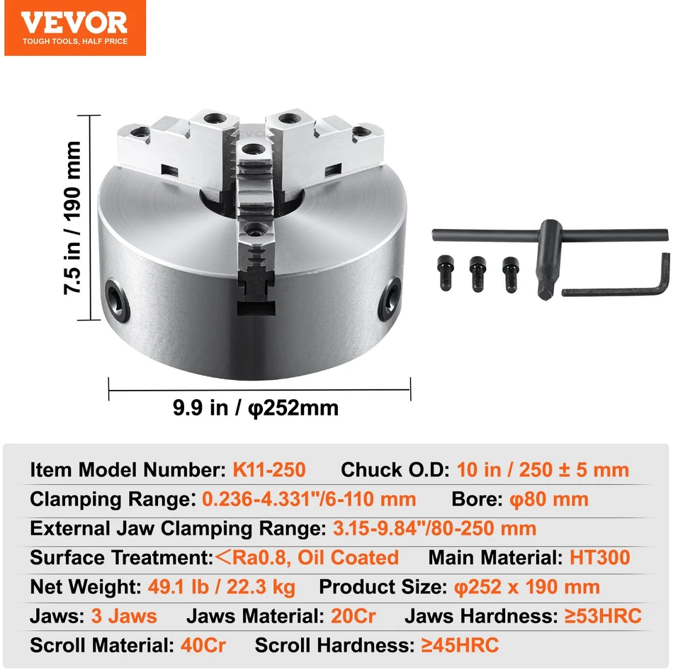 3 žandų savicentris griebtuvas tekinimo staklėms skersmuo 250±5 mm HT300