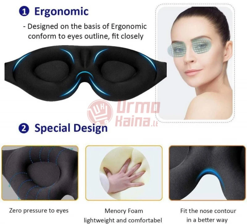 3D miego kaukė unisex juoda
