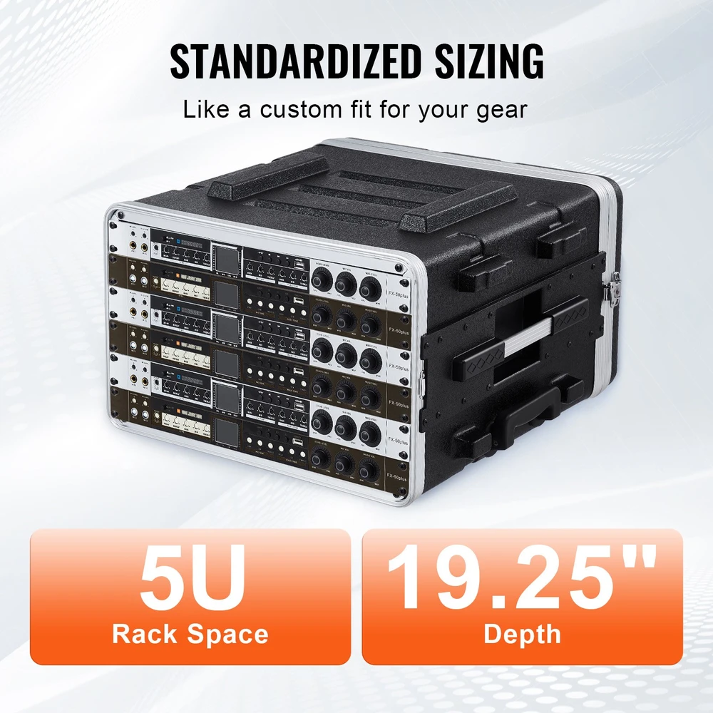 5U įrangos dėžė (rack case) su ratukais ir rankena. ABS. 480 mm