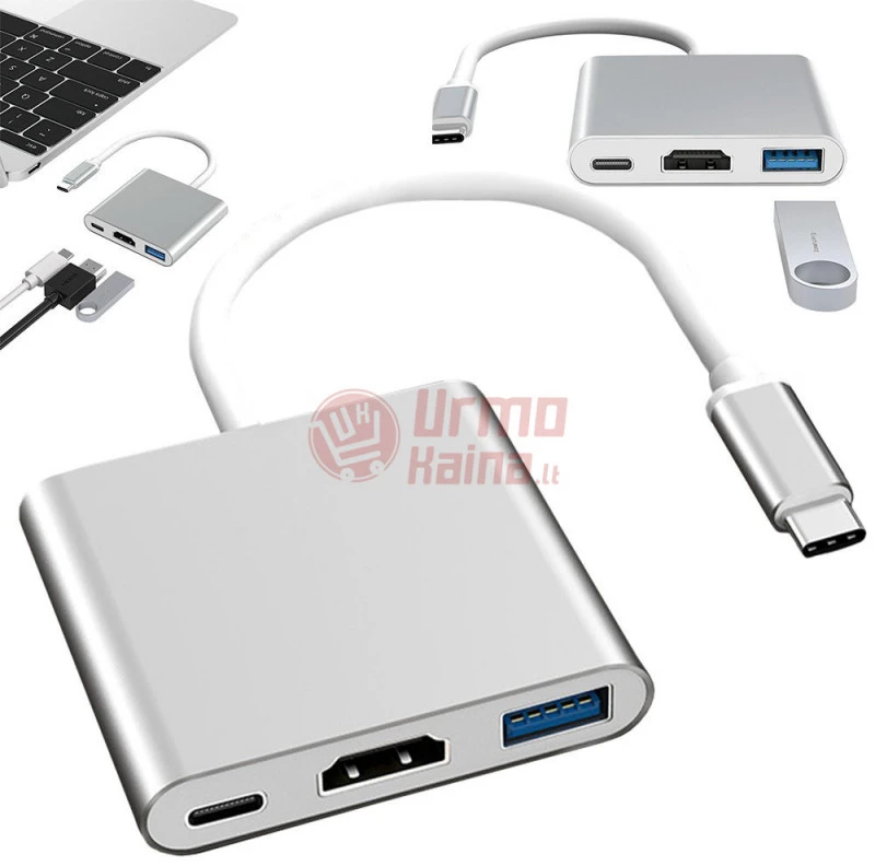 Adapteris 3in1 USB3.0 TYPE-C HDMI 4K