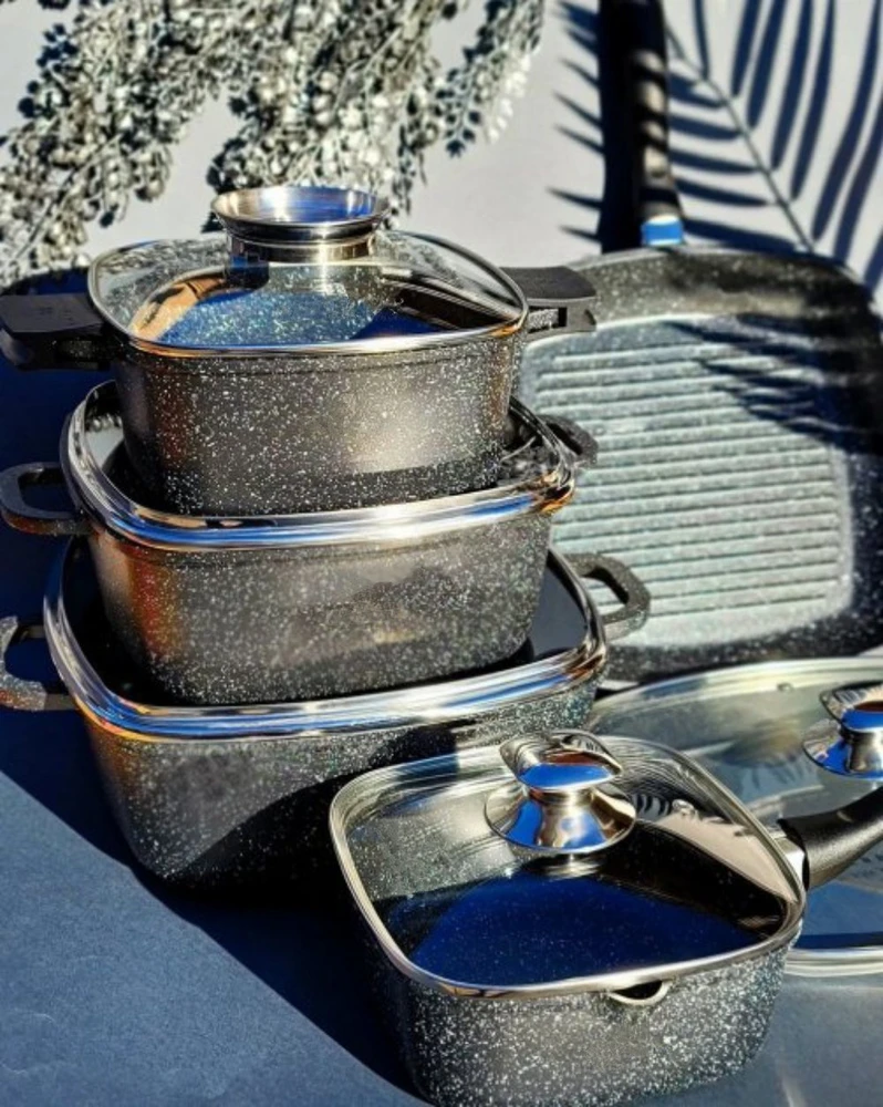 Akmens masės puodų rinkinys GraniteCook Elite BERIMAX 10 dalių