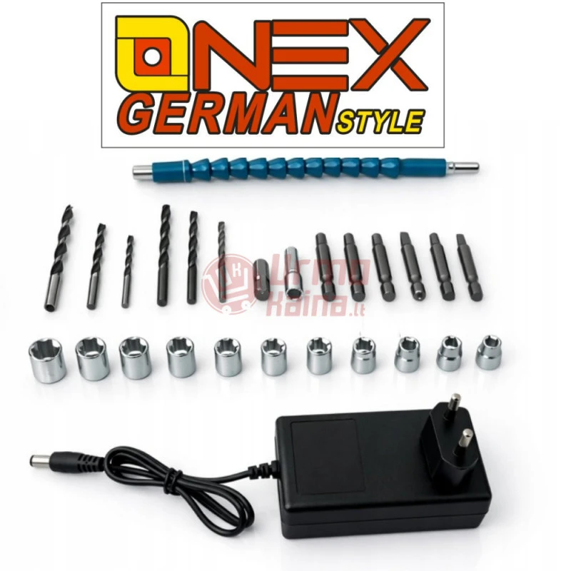 Akumuliatorinis suktuvas-gręžtuvas ONEX OX5101 2 akumuliatoriai su krovikliu + priedai