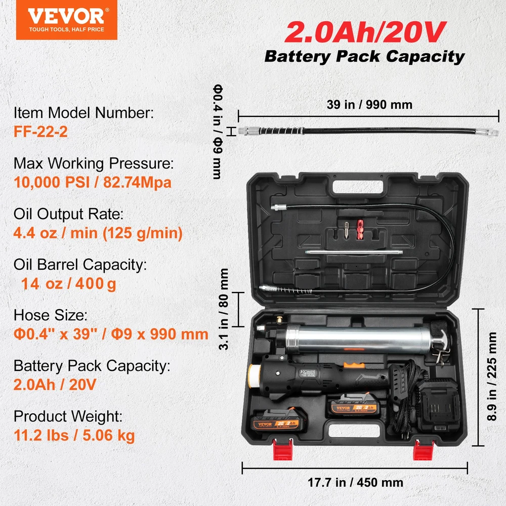 Akumuliatorinis tepimo pistoletas 20V. slėgis iki 10000 PSI. su lagaminu