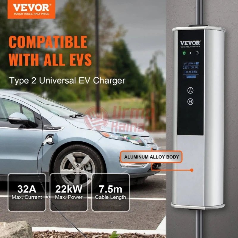 Akumuliatorius Nešiojamas EV įkroviklis VE02 Type2 22 kW 32A LCD