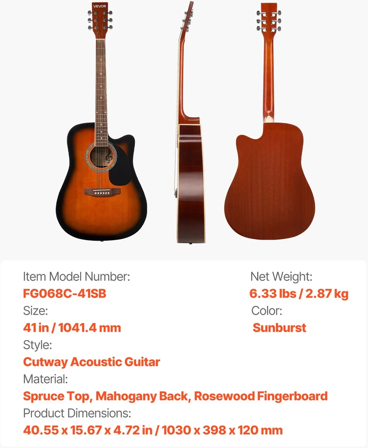 Akustinė gitara Cutaway 41 col. (1041.4 mm) su minkštu dėklu