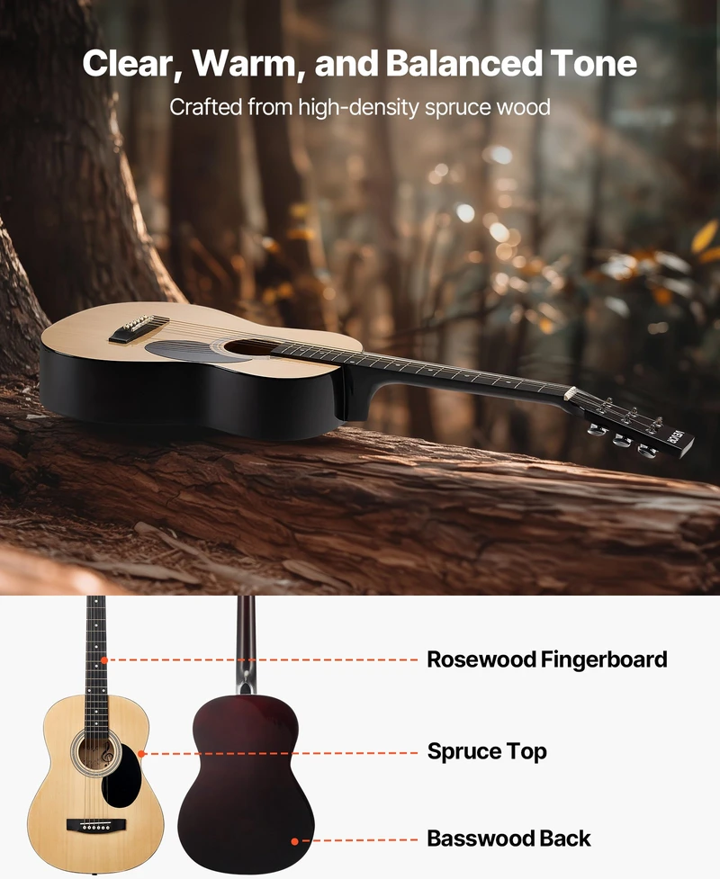 Akustinė gitara Dreadnought 39 col. (990.6 mm). 6 stygos. natūrali spalva