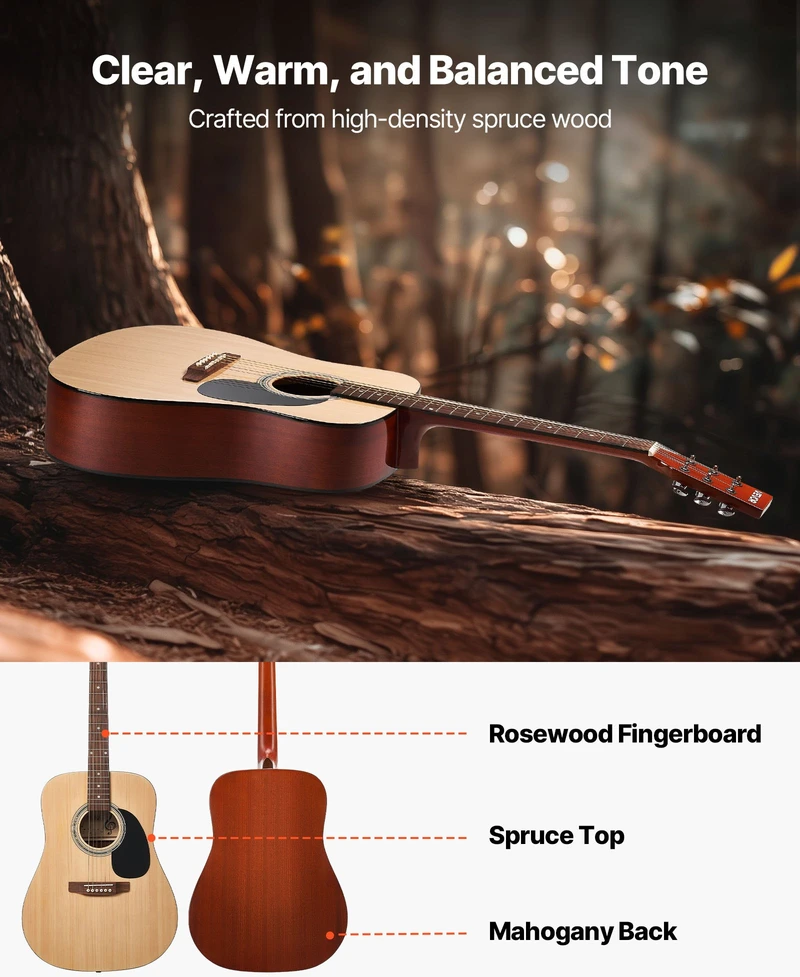 Akustinė gitara Dreadnought 41 col. (1041.4 mm). 6 stygos. natūrali spalva