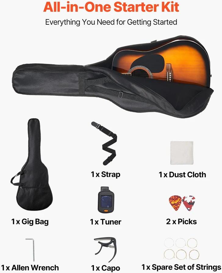 Akustinė gitara Dreadnought 41 col. (1041.4 mm). 6 stygos. sunburst spalvos