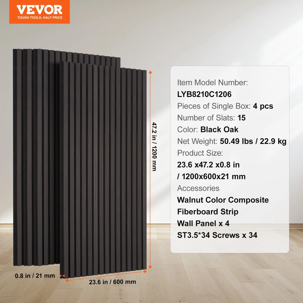 Akustinės medinių lentelių sienų plokštės 1200 x 600 mm. juodo ąžuolo spalvos