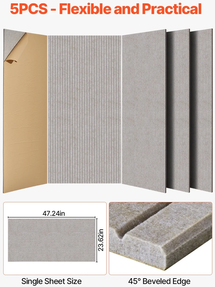 Akustinės putų plokštės su klijais, 1200x600x10 mm, 5 vnt., kupranugario spalvos