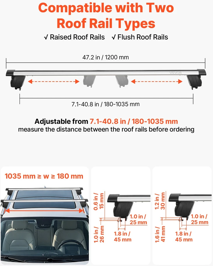 Aliuminio stogo bagažinės skersiniai automobiliui/visureigiui. 2vnt. apkrova iki 75kg. ilgis 1200mm