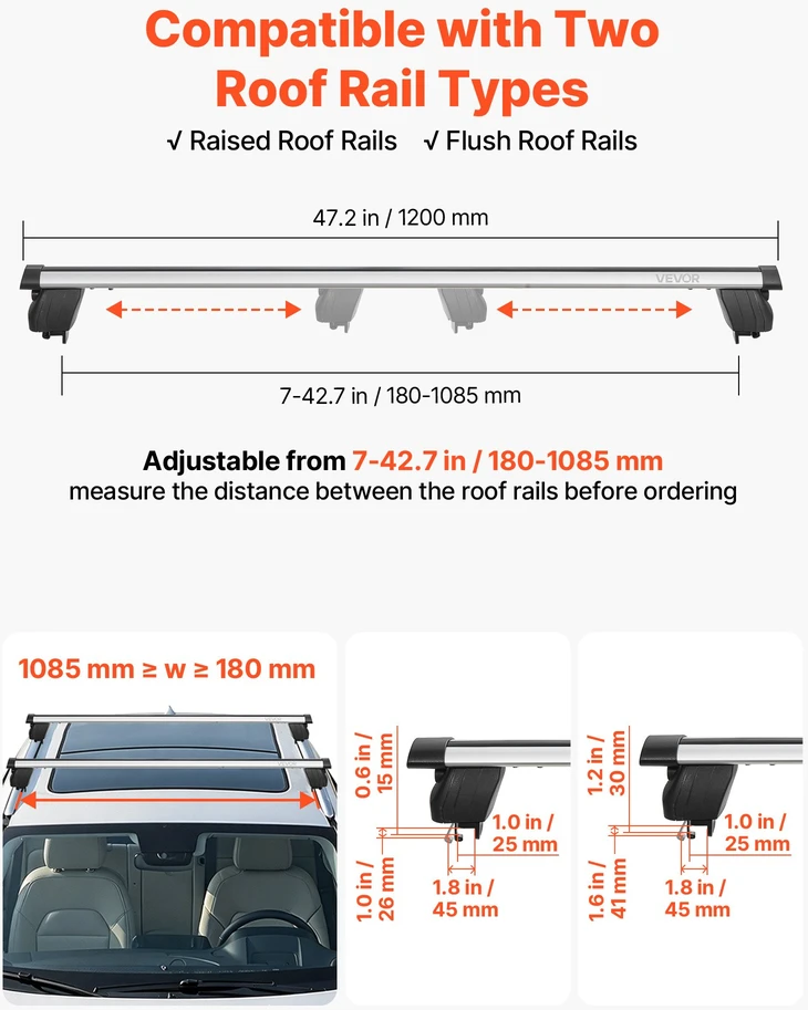 Aliuminio stogo bagažinės skersiniai automobiliui/visureigiui. 2vnt. apkrova iki 90kg. ilgis 1200mm