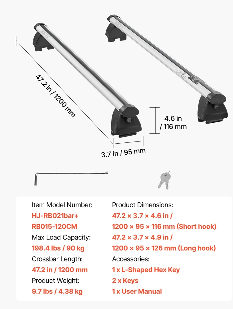 Aliuminio stogo bagažinės skersiniai automobiliui/visureigiui. 2vnt. apkrova iki 90kg. ilgis 1200mm