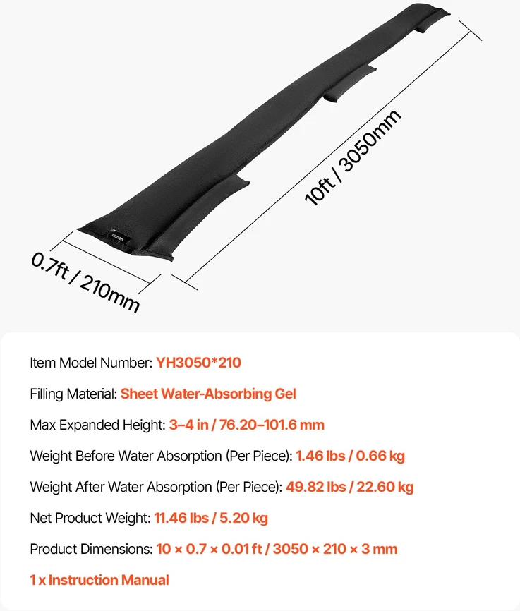 Apsauginė užtvara nuo potvynio 305x21 cm. 8 vnt. maišų rinkinys garažo/dirbtuvių durims