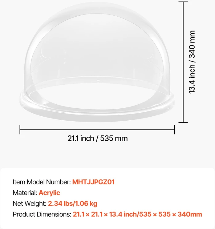 Apsauginis dangtis cukraus vatos aparatui, permatomas akrilo kupolo dangtis, tinka 52 cm talpai