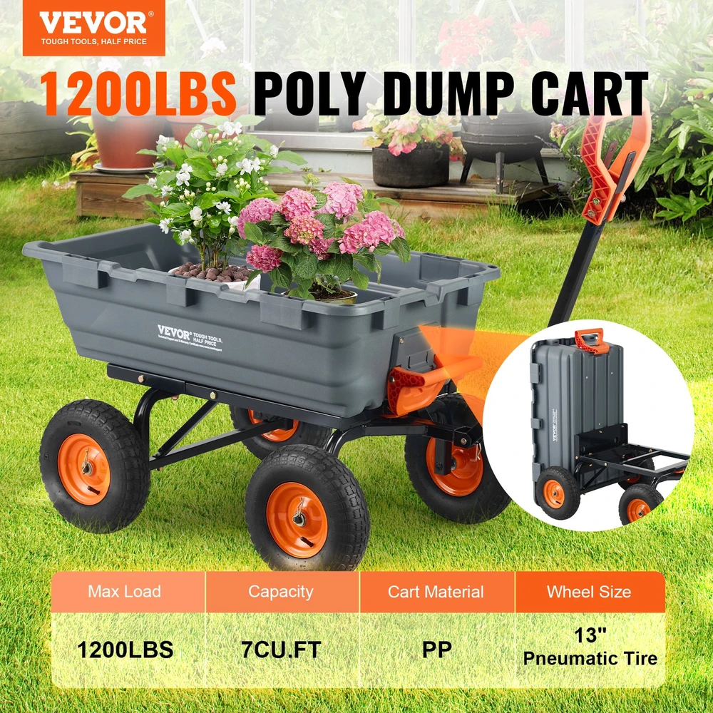 Apverčiamas sodo vežimėlis 1025x640x280 mm polietileno dėžė apkrova 544 kg