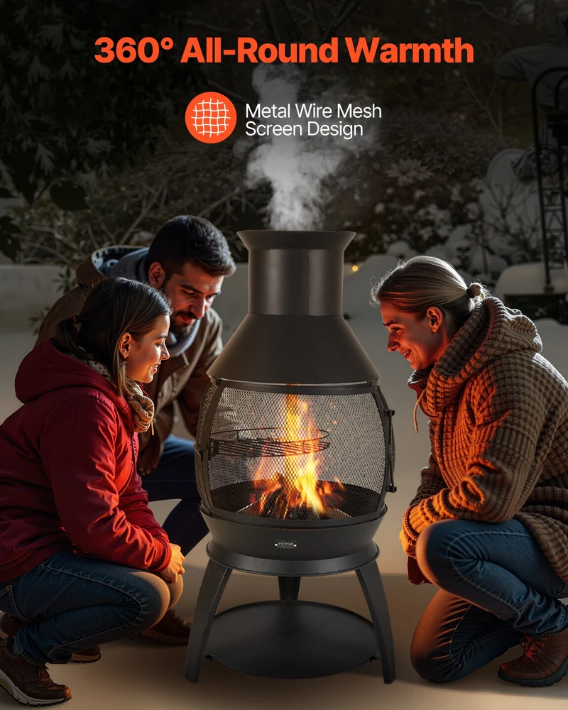 Atspari aukštai temperatūrai kaminų krosnelė (chiminea) 559 mm. rutulio formos geležinis kaminas barbekiu ir šildymui