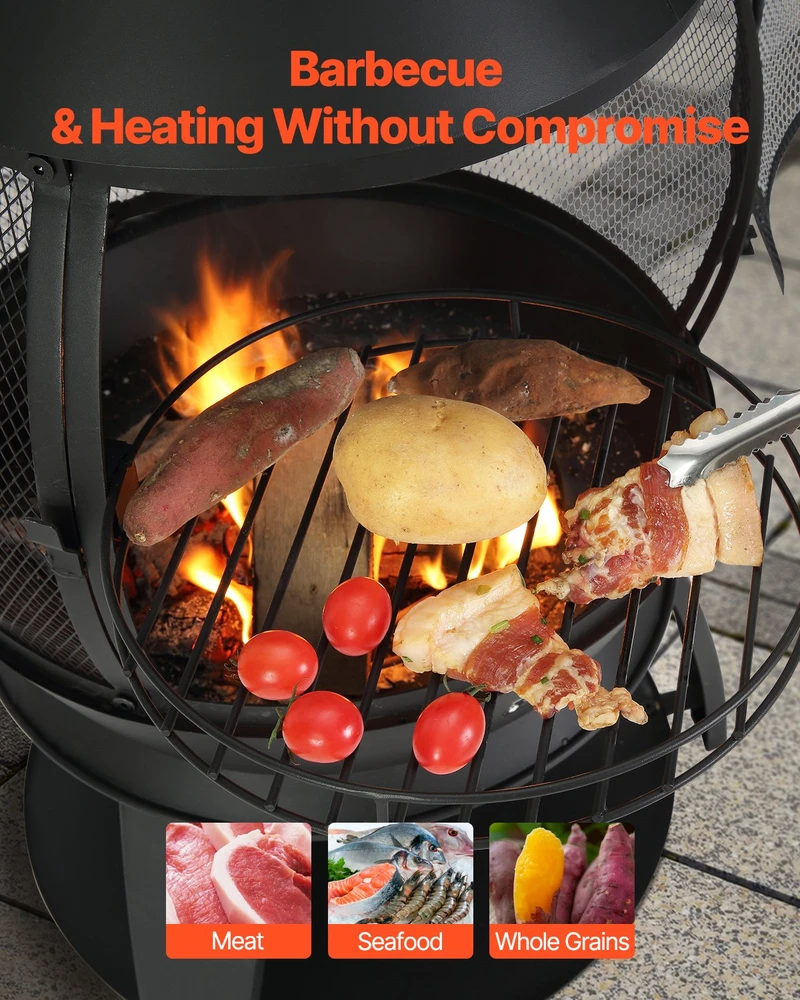 Atspari aukštai temperatūrai kaminų krosnelė (chiminea) 559 mm. rutulio formos geležinis kaminas barbekiu ir šildymui