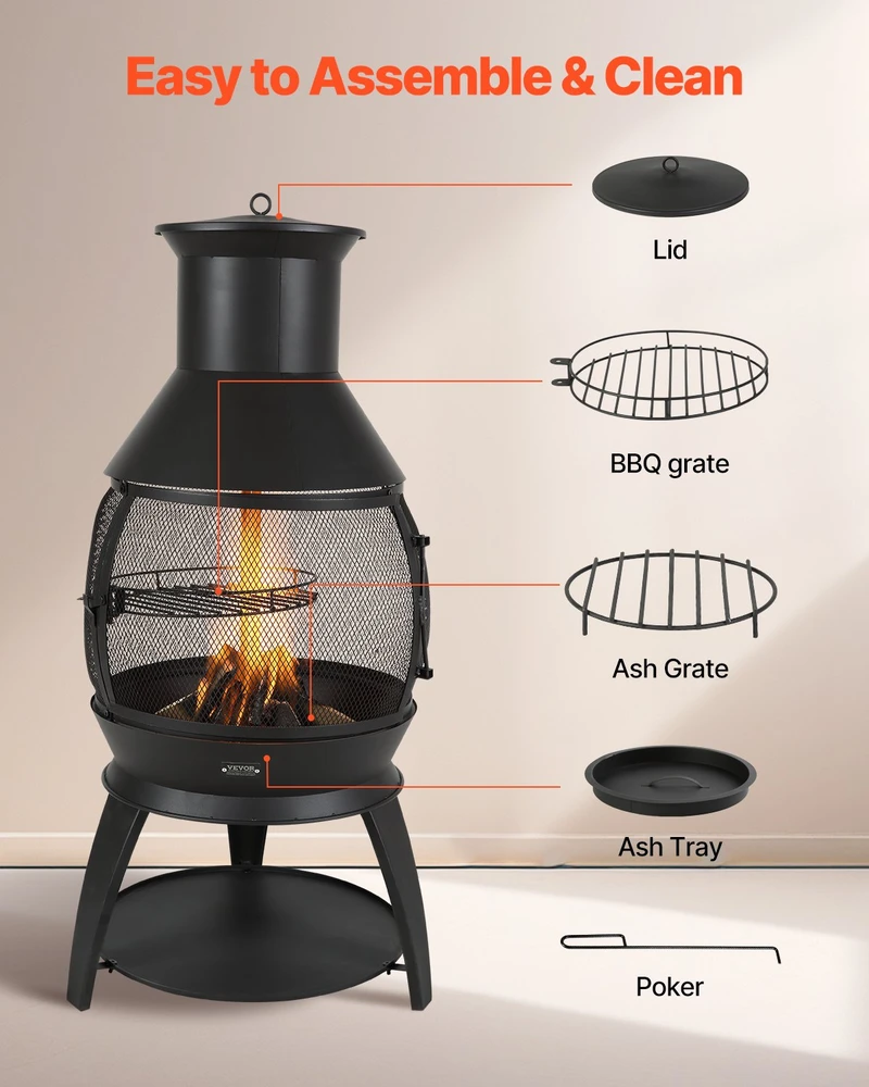 Atspari aukštai temperatūrai kaminų krosnelė (chiminea) 559 mm. rutulio formos geležinis kaminas barbekiu ir šildymui