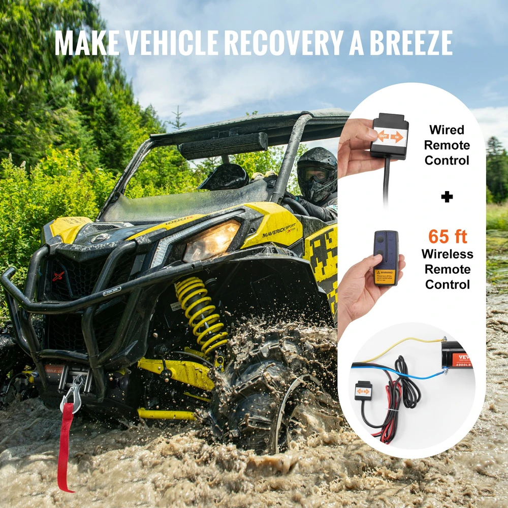 ATV/UTV elektrinė gervė 1814 kg. 12 V. IP55. belaidis ir laidinis pultas