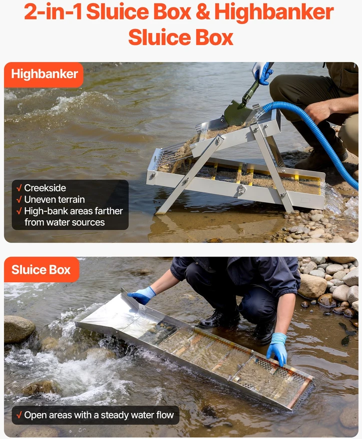 Aukso paieškos (sluice) rinkinys 2in1. 1270 mm. sulankstomas. aliuminio lydinio