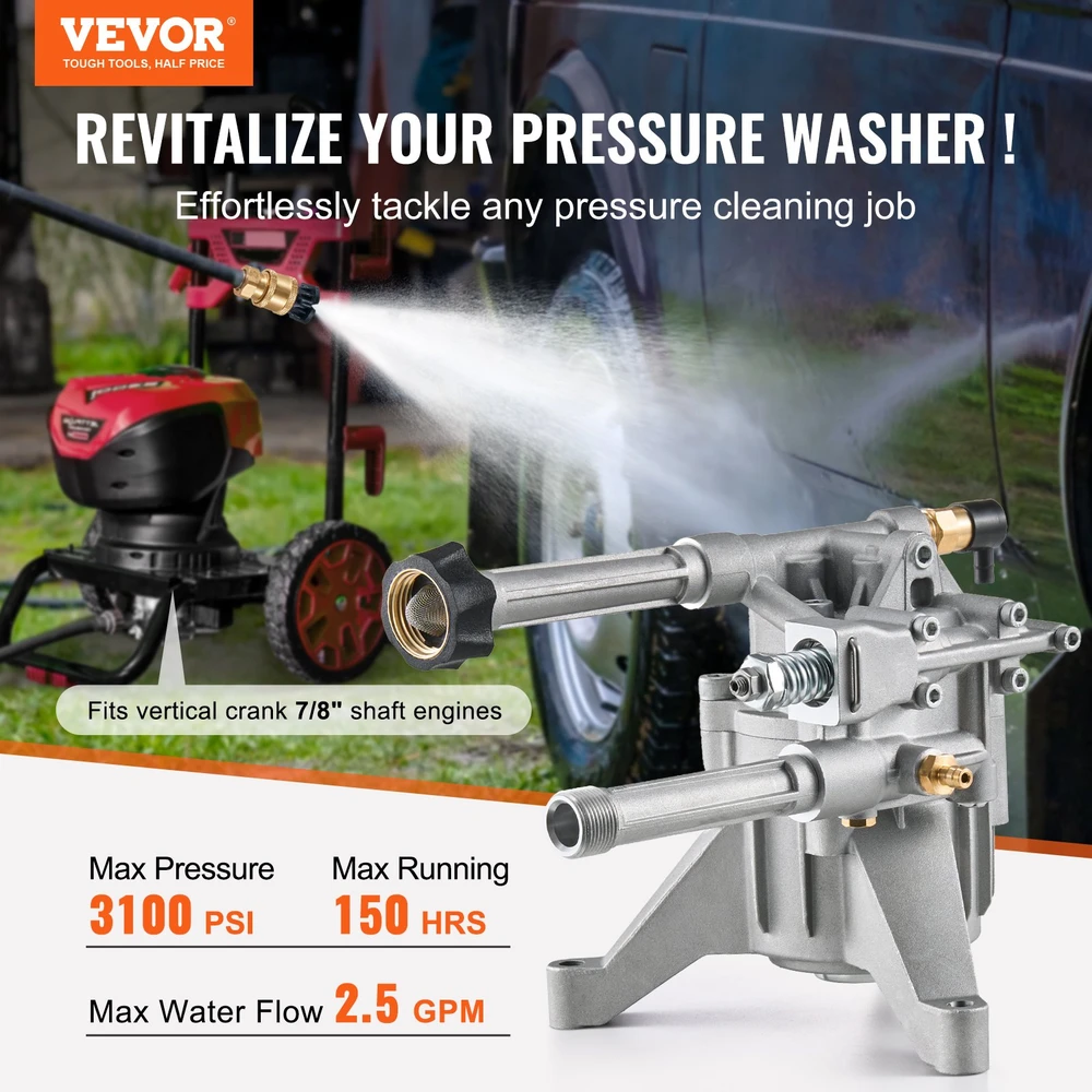 Aukšto slėgio plovimo mašinos pompa. vertikali ašis 22.2 mm. 3100 PSI. 2.5 GPM