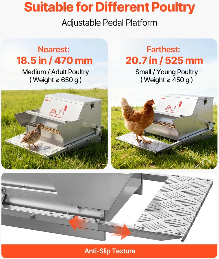 Automatinė vištų lesykla su pedalu. 11.34 kg talpa