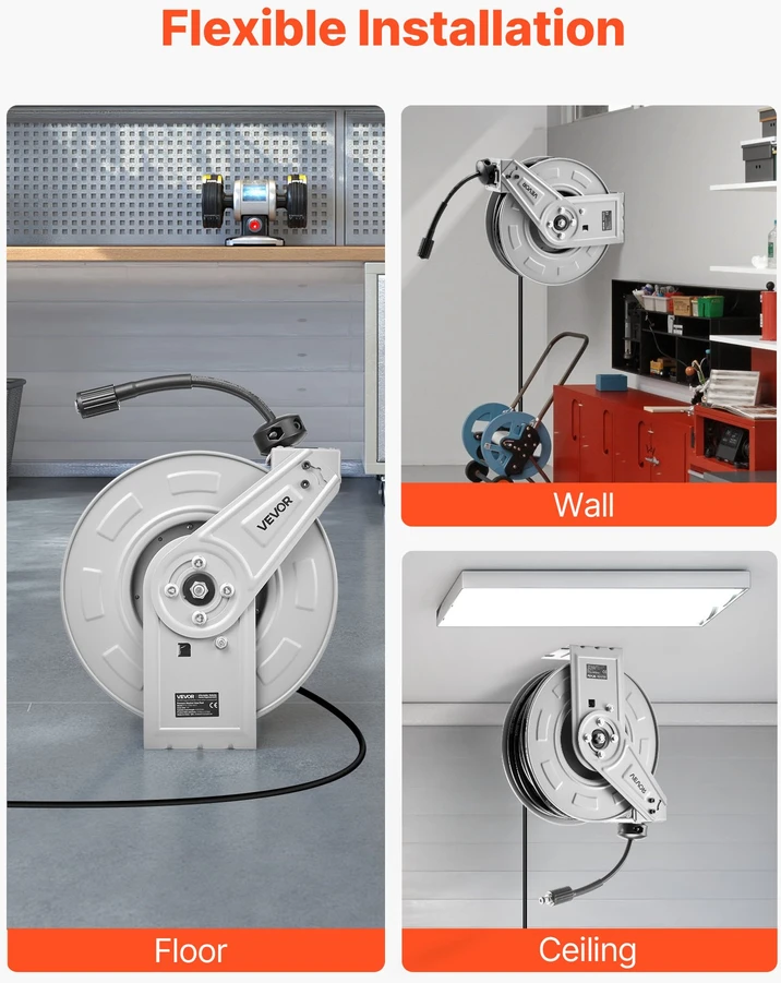 Automatinis plovimo mašinos žarnos ritinys 19.8 m x 6.4 mm. iki 3200 PSI. plieno